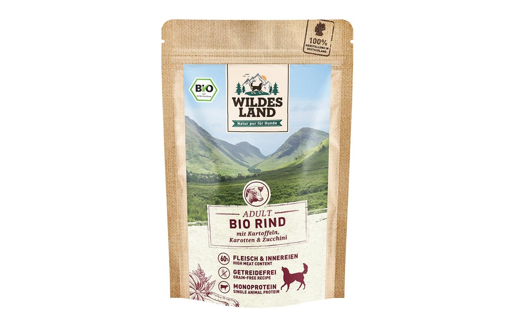 Wildes Land Alimentation humide Bœuf avec pommes de terre, carottes & courgettes 125 g