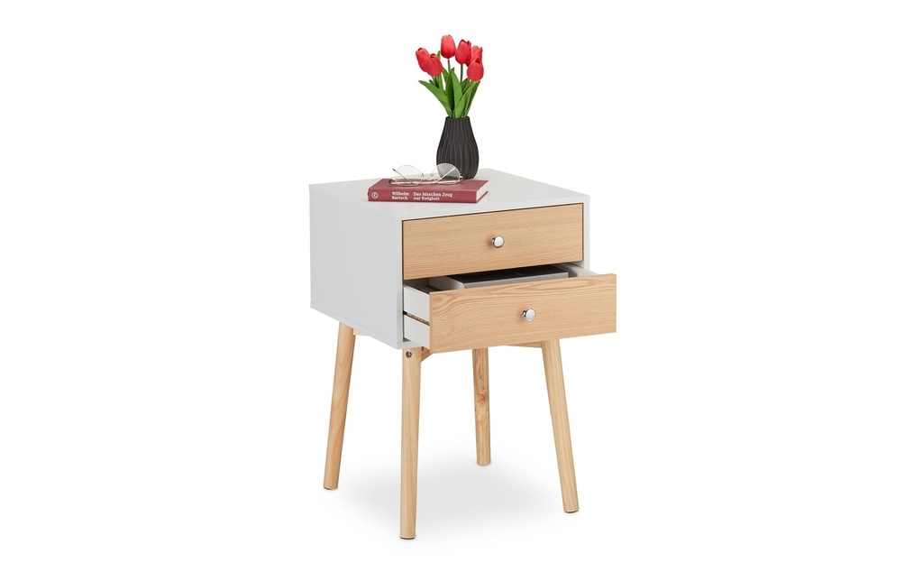 relaxdays Table de nuit avec 2 tiroirs 60 x 40 cm, Nature