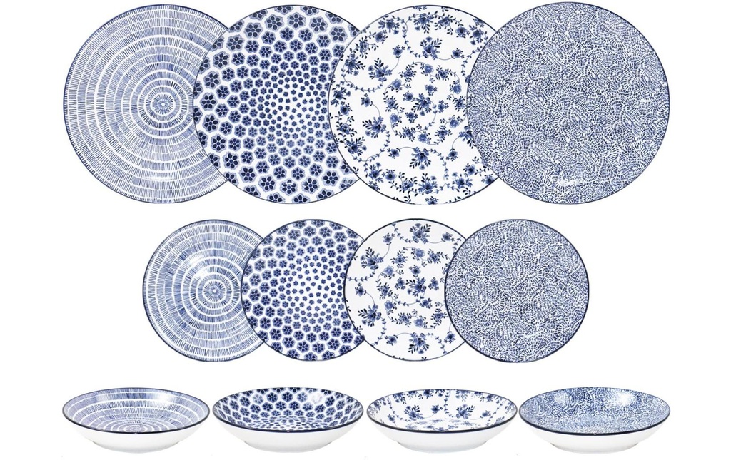 Ibili Set d'assiettes Armonia 19+20+26.80 cm 12 pièces, Bleu