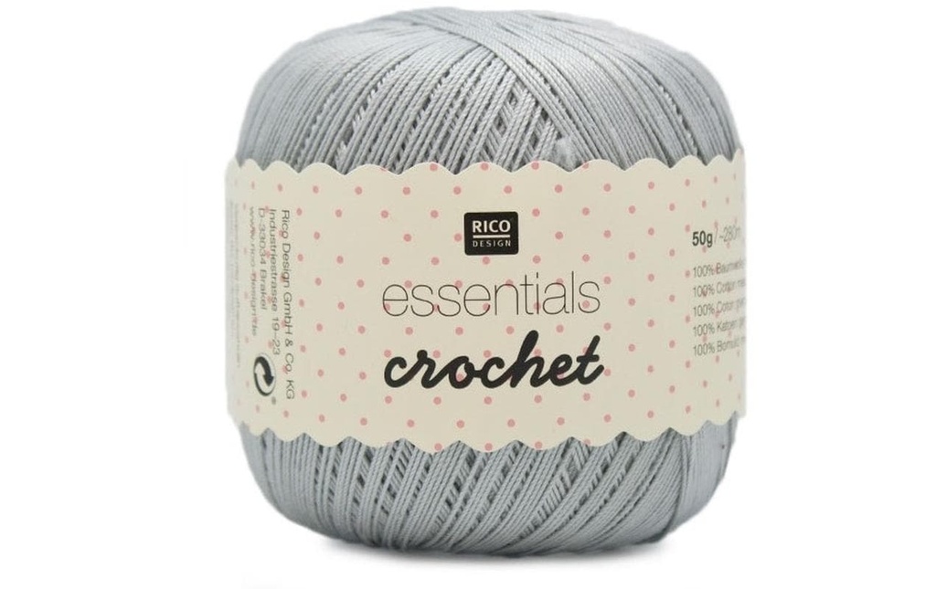 Rico Design Fil à crochet et à tricoter Essentials Crochet 50 g, Gris clair