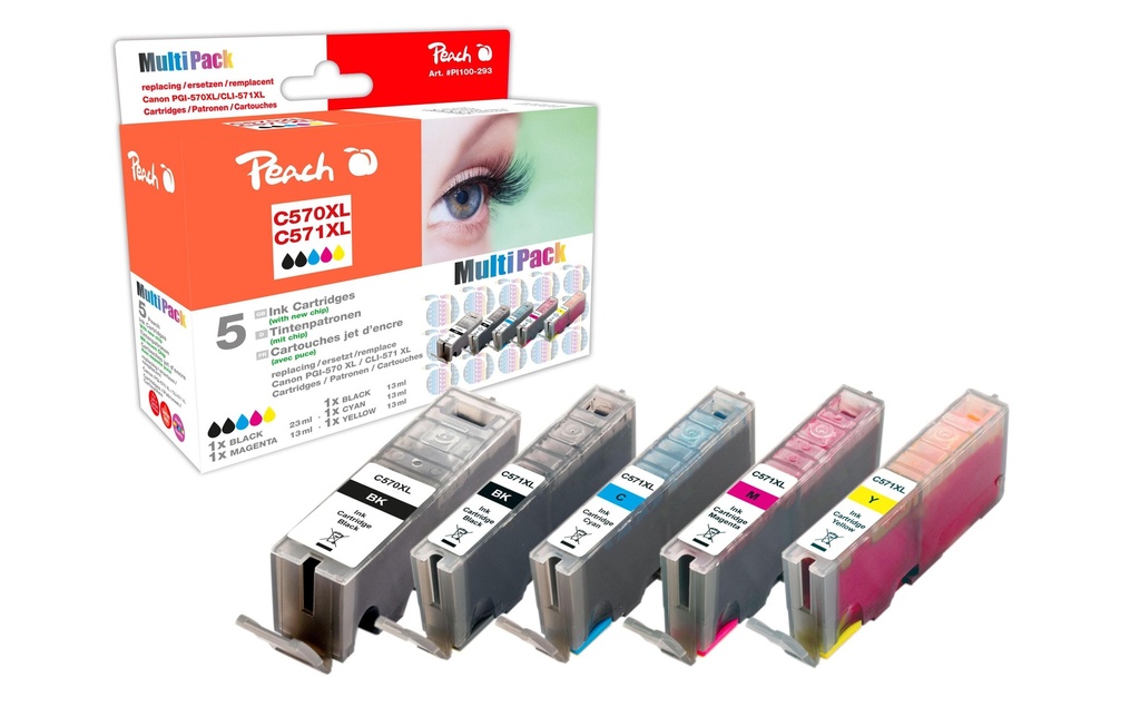 Peach Kits d’encre Canon PGI-570XL / CLI-571 C, M, Y, 2x BK