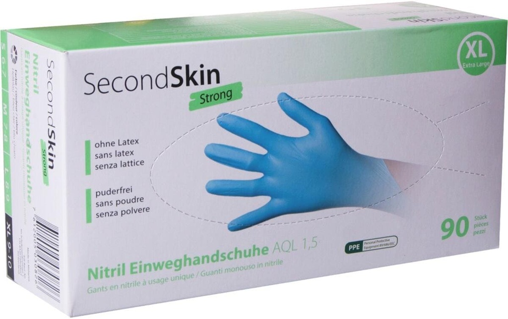 SecondSkin Gant jetable Nitril Strong XL, Bleu, 90 Pièce/s
