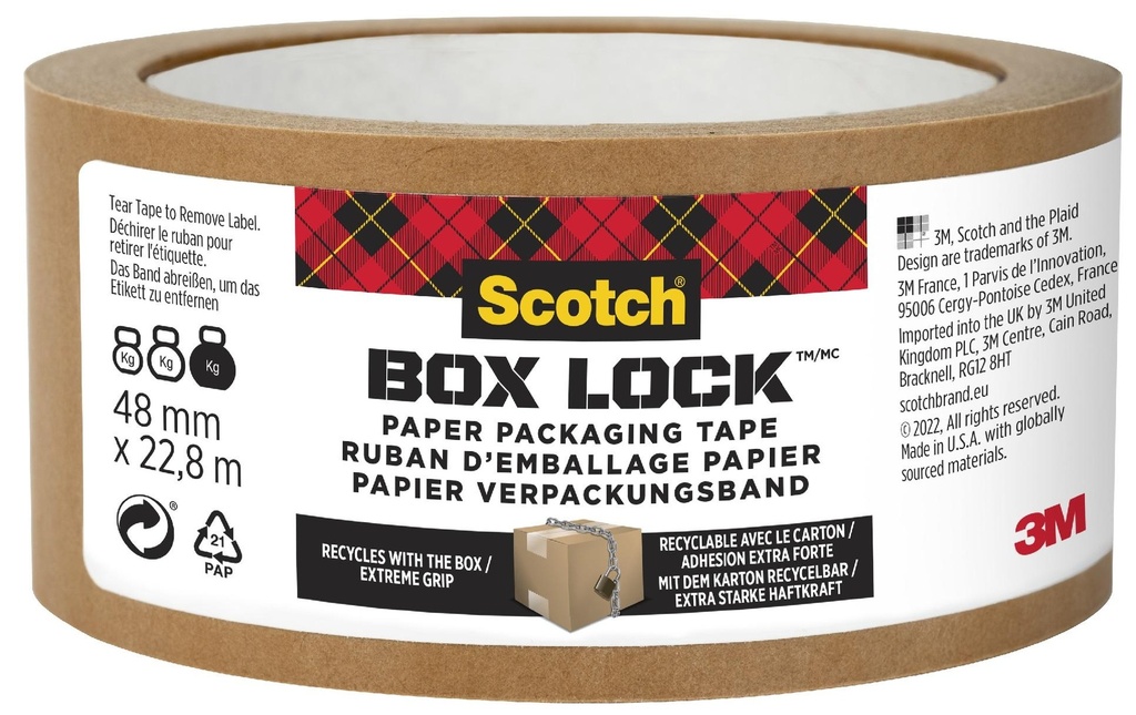 Scotch Ruban d'emballage Papier Box Lock 48 mm x 22.8 m, 1 rouleau