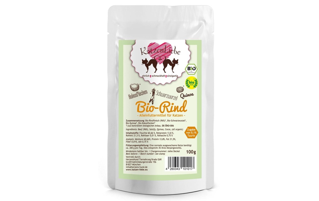 KatzenLiebe Alimentation humide Bœuf bio avec racines noires bio, 100 g