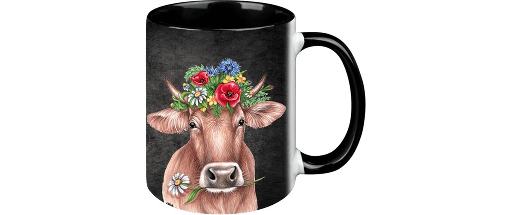 creanorm Tasse vache à fleurs Black Edition 330 ml, 1 Pièce/s, Noir