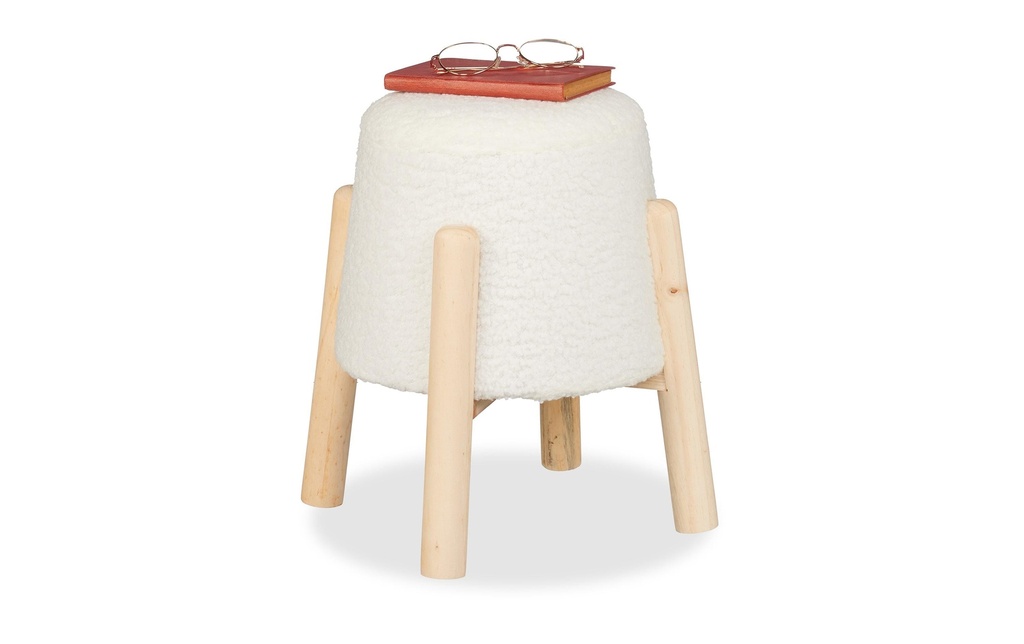 relaxdays Tabouret avec fourrure de nounours 40 x 30 cm, marron/blanc