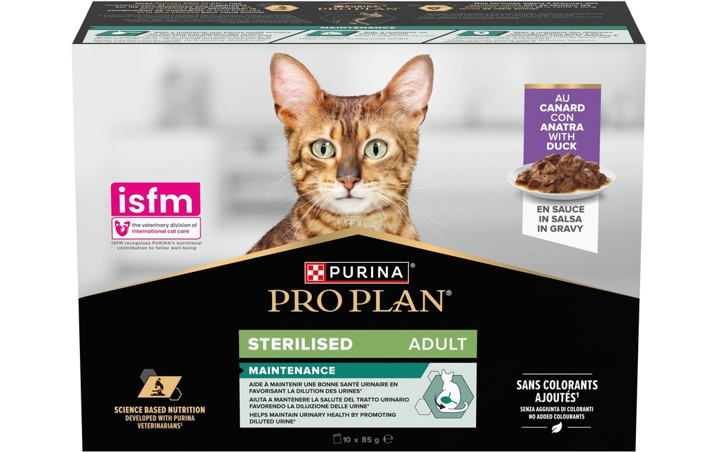 Purina Pro Plan Alimentation humide Adult Sauce Stérilisée au canard 10 x 85 g