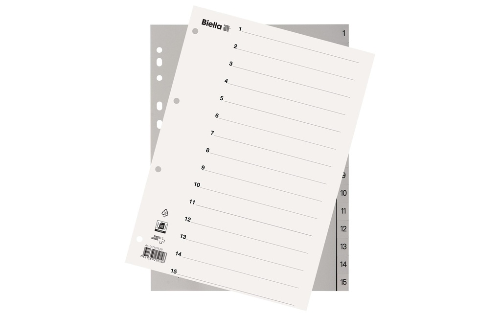 Biella Registre A4 1-15 avec feuille d'index