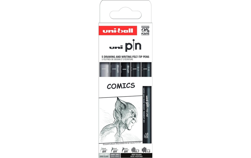 Uni Fineliner Comics, Noir / Gris , 5 pièces