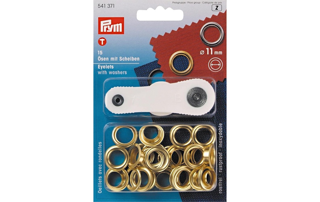 Prym Œillets + disques 11 mm, Or, 15 pièces