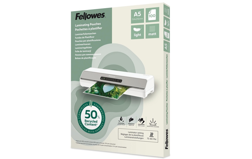 Fellowes Film laminé A5, 80 µm, 100 Pièce/s, mat