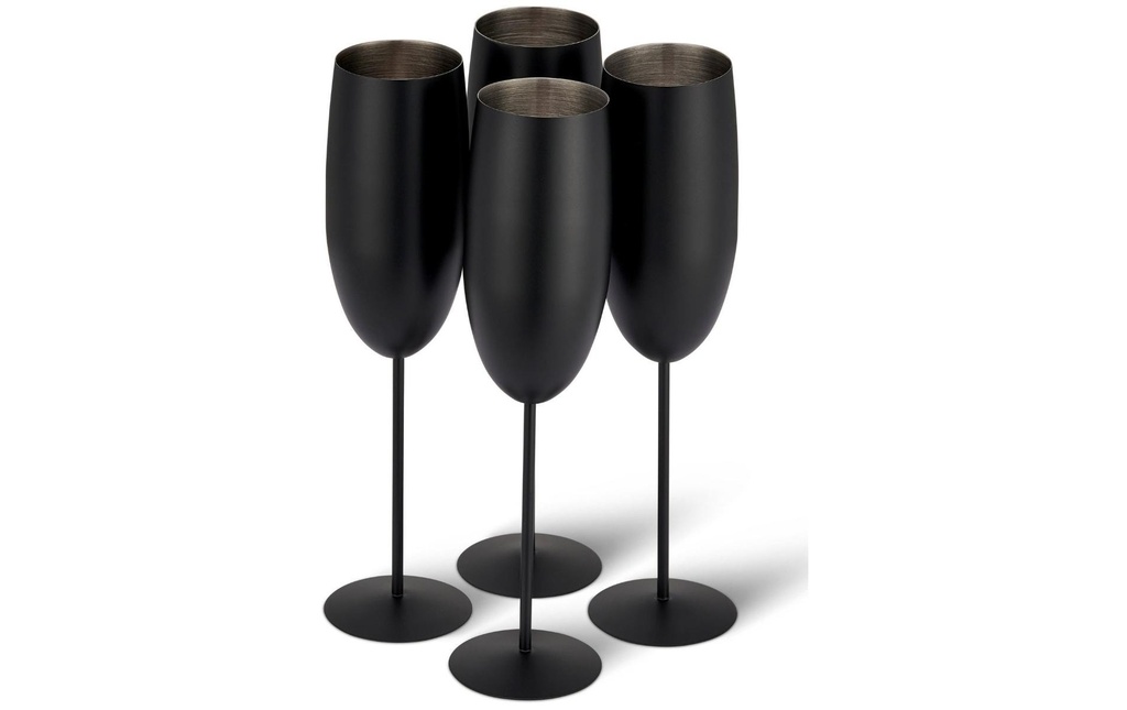 Oak & Steel Verre à champagne 285 ml, 4 Pièce/s, Noir mat