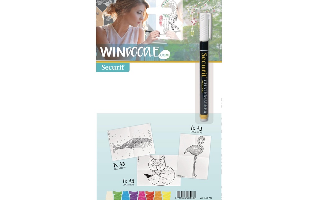 Securit Kits de peinture A3 gabarit de fenêtre, animaux, lot de 3