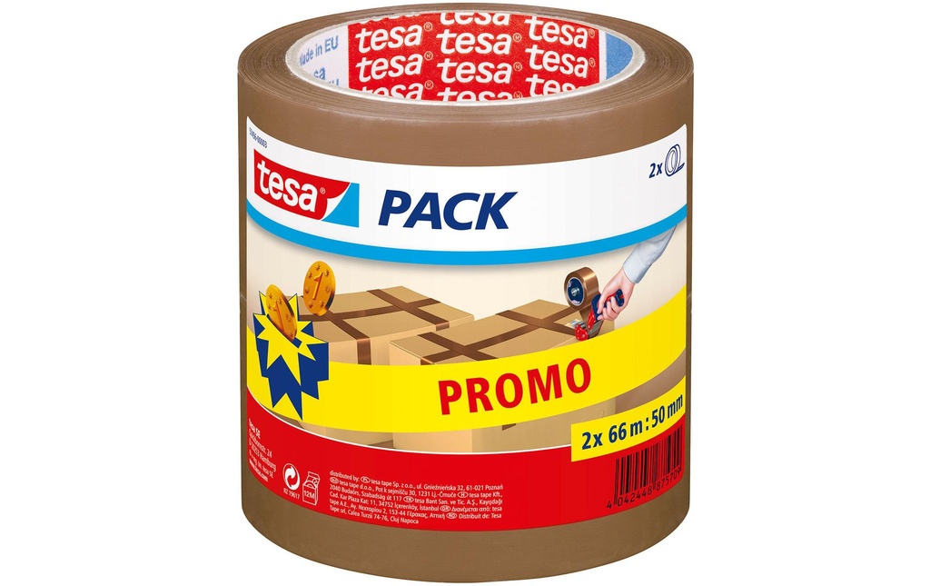 tesa Ruban adhésif Promo 2x Pack Standard 50 mm x 66 m, Brun
