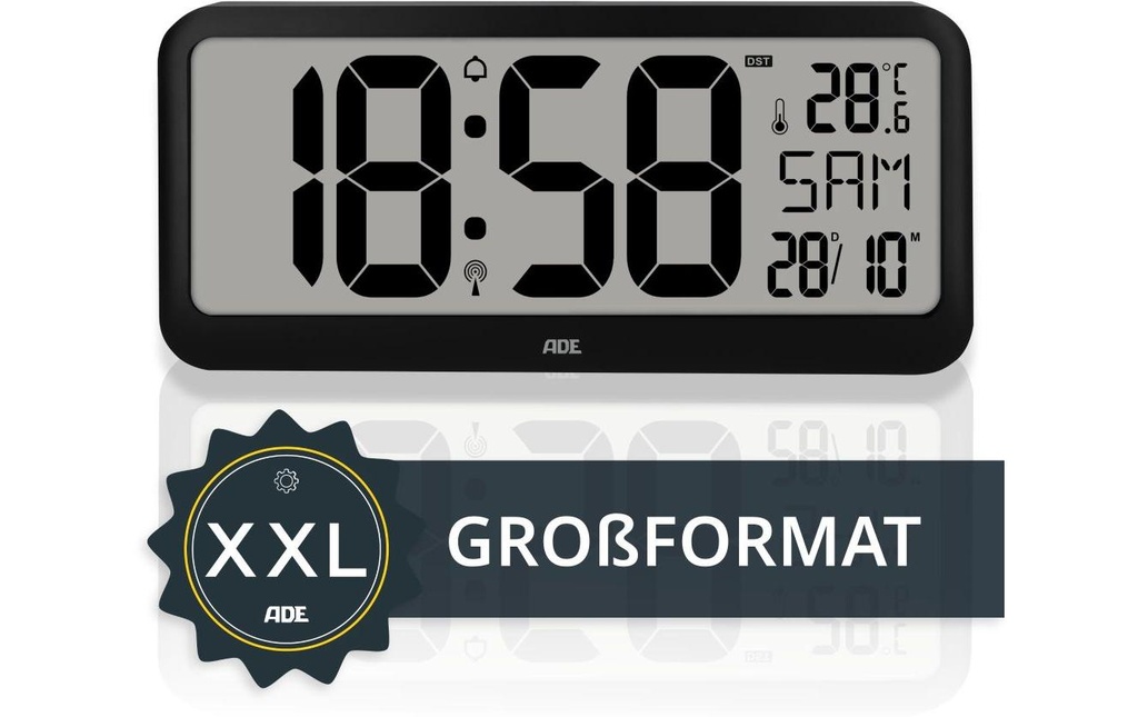 ADE Horloge radio-pilotée Horloge murale XXL ou horloge de régulation Noir