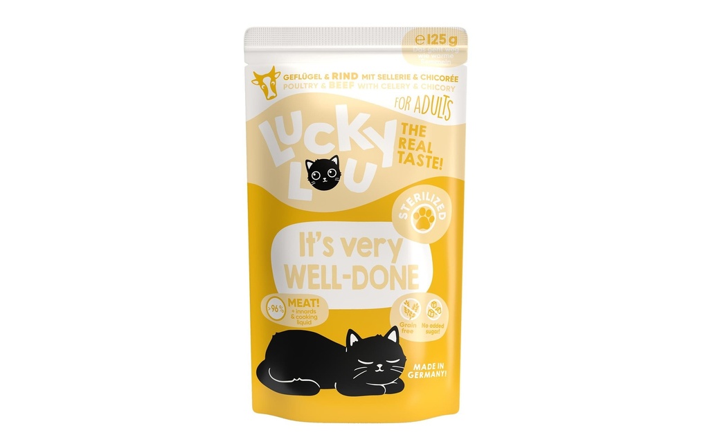 Lucky Lou Alimentation humide Lifestage Sterilized volaille & bœuf, 125 g