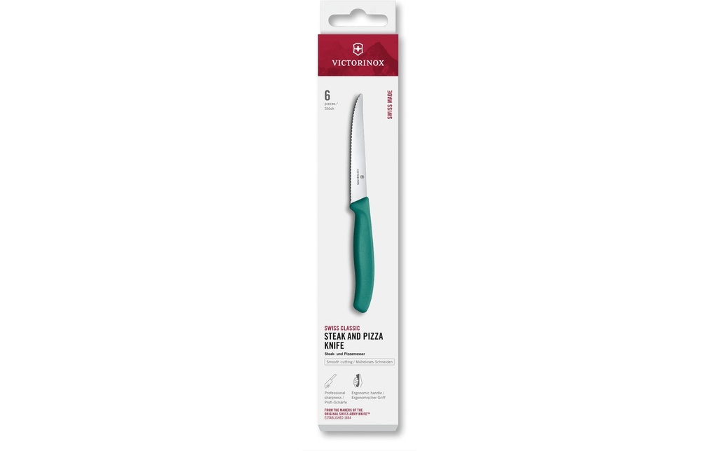 Victorinox Jeux de couteaux à steak et pizza Swiss Classic, 11 cm, vert, 6 pièces