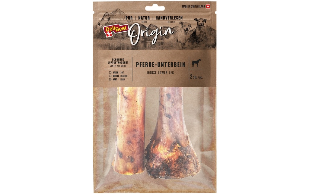 DeliBest Produit à mâcher  Origin jambe inférieure de cheval courte env. 15 cm, 2 pcs