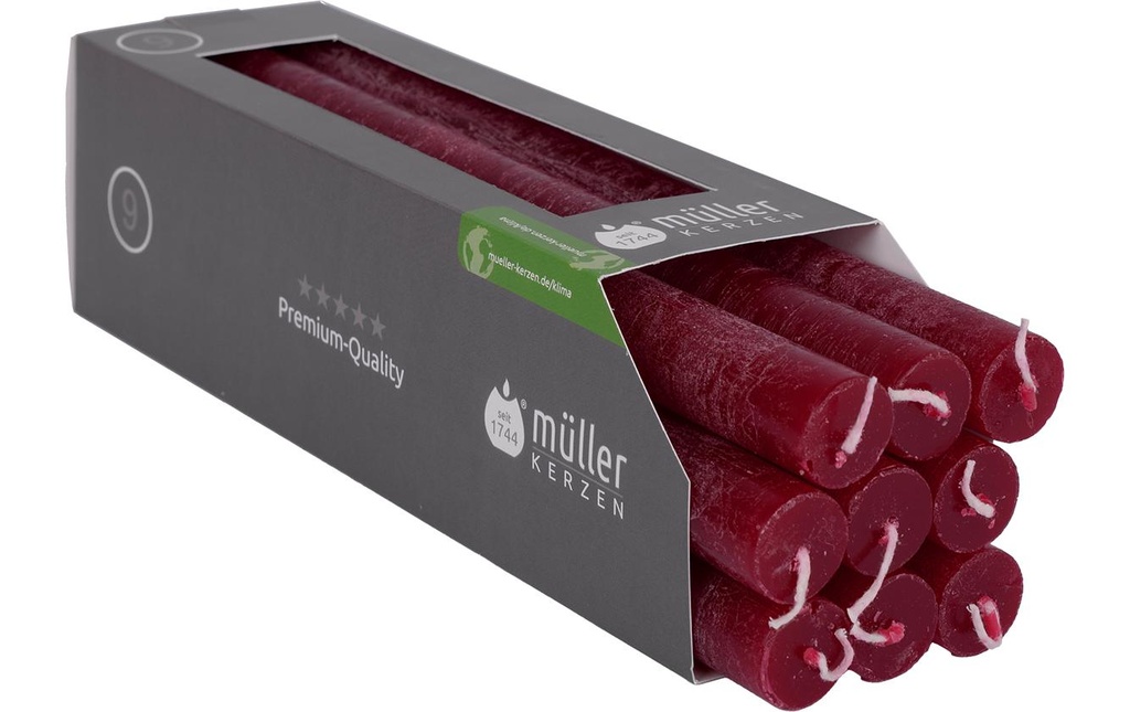 müller Kerzen Bougie droite Polar 25 cm x 2.2 cm, Rouge bordeaux, 9 Pièce/s, Rouge bordeaux
