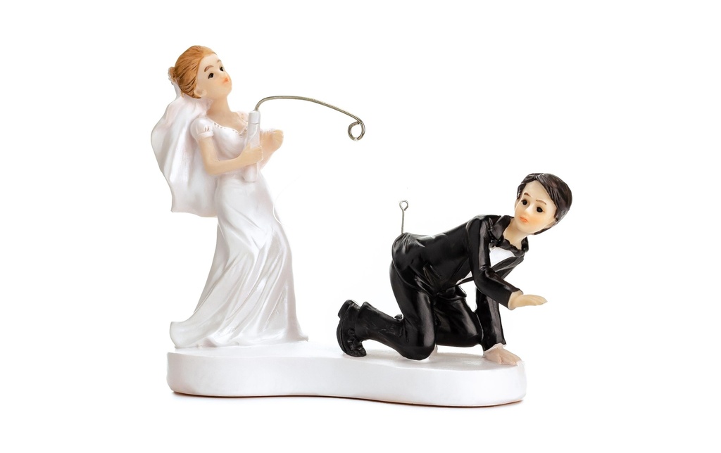Partydeco Topper pour gâteau Figure Bride and Groom Fishing blanc/noir