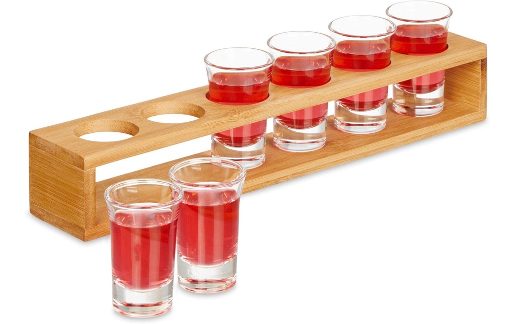 relaxdays Planche à liqueur avec 6 verres Nature/transparent