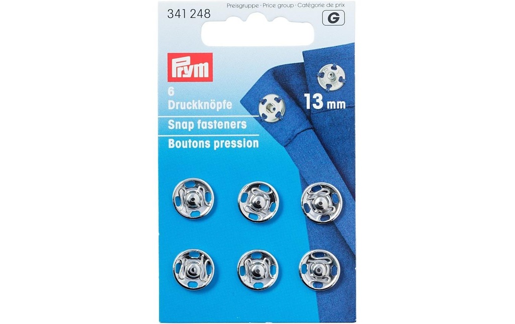 Prym Boutons poussoirs Ø 13 mm, argent, 6 pièces