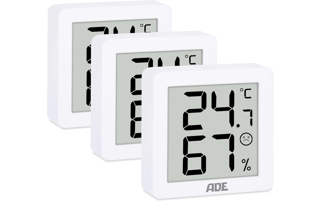 ADE Thermo-/Hygromètre digital 3 pièces, blanc