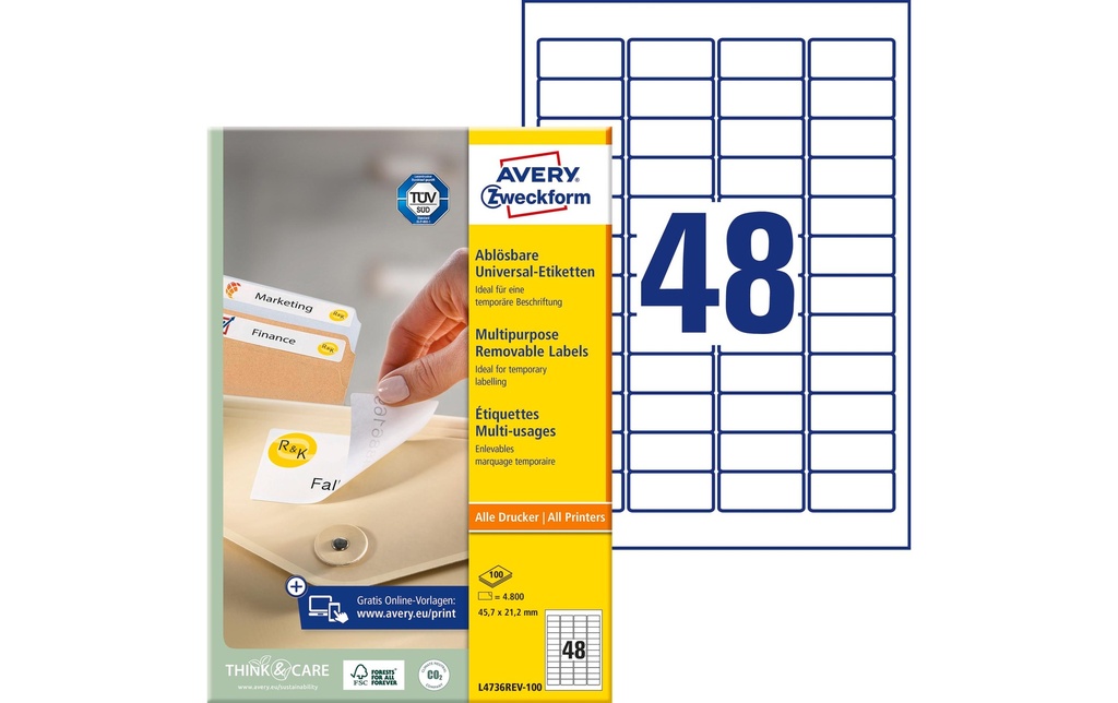 Avery Zweckform Étiquettes universelles Stick + Lift 45.7 x 21.2 mm, 100 feuille