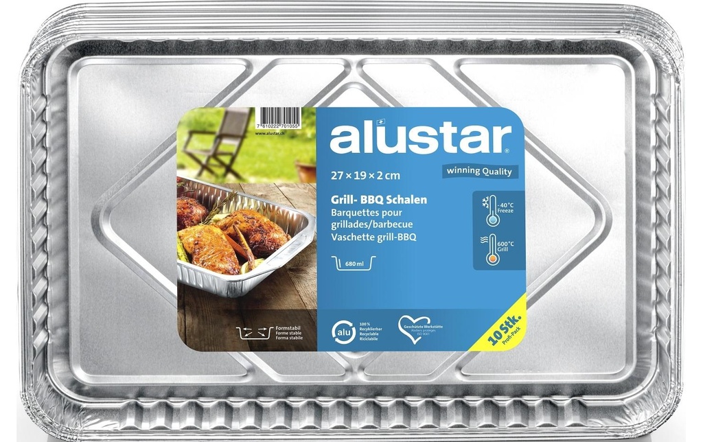 Alustar Barquette à barbecue 27 x 19 x 2 cm, 10 pièces