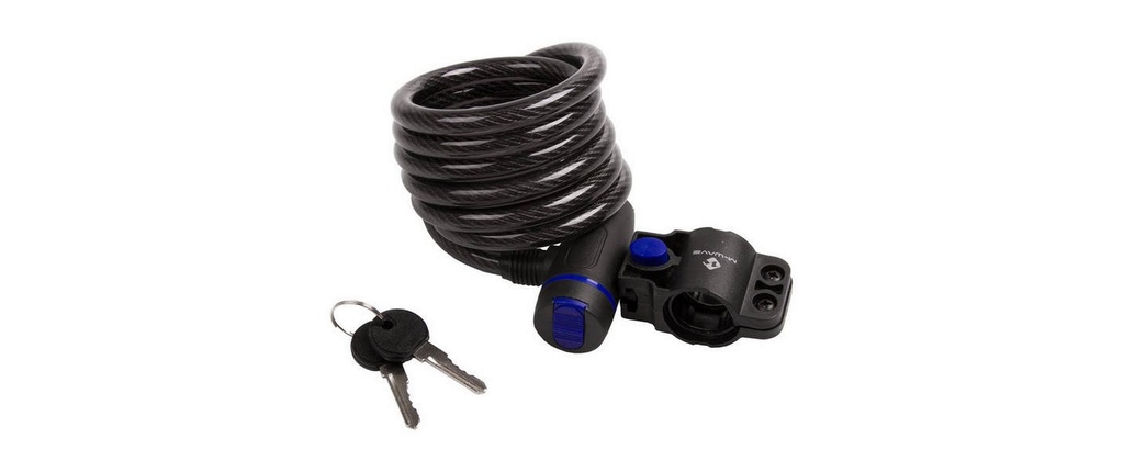 M-Wave Antivol à câble spiralé avec clip de maintien 1800 x 10 mm, bleu