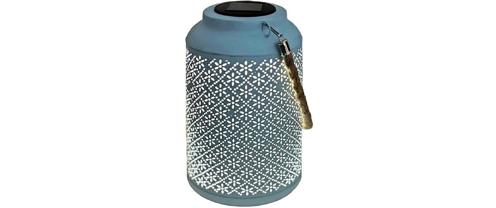 Dameco Lanterne solaire à LED en bleu en métal D15.5 cm H25.5 cm