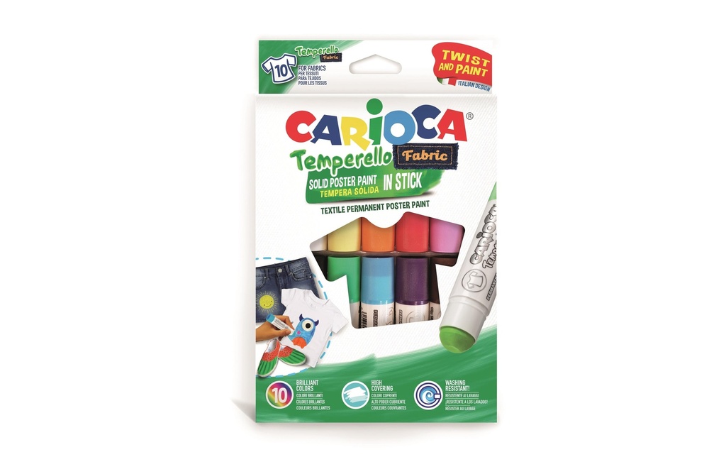 CARIOCA Peint.Tempéra T-Fabric assort. (10 pces)