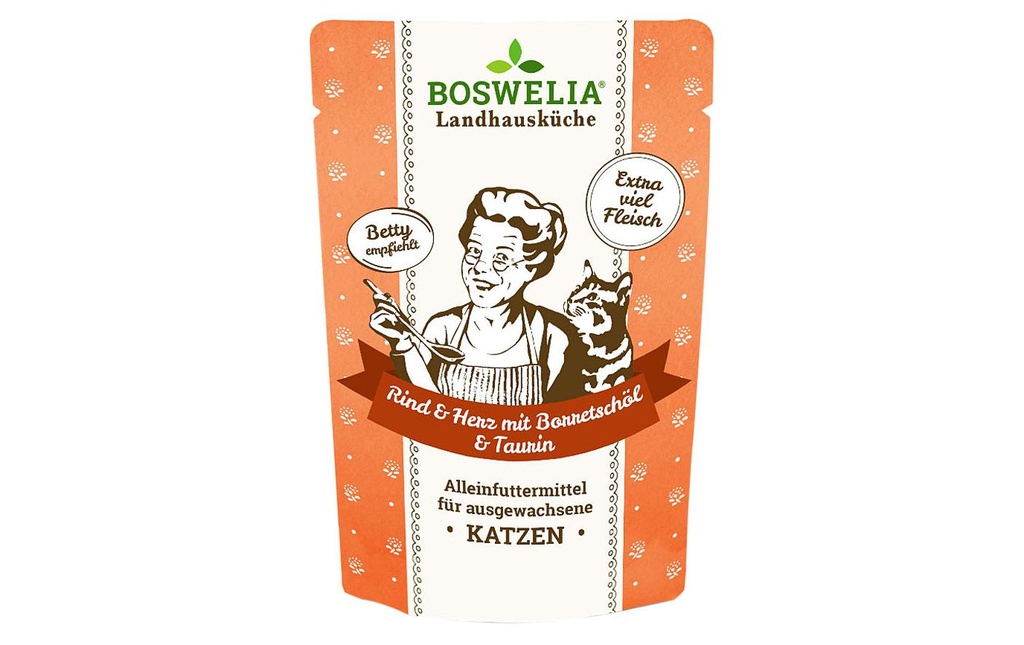 Betty's Landhausküche Alimentation humide Bœuf & Cœur avec huile de bourrache, 100 g