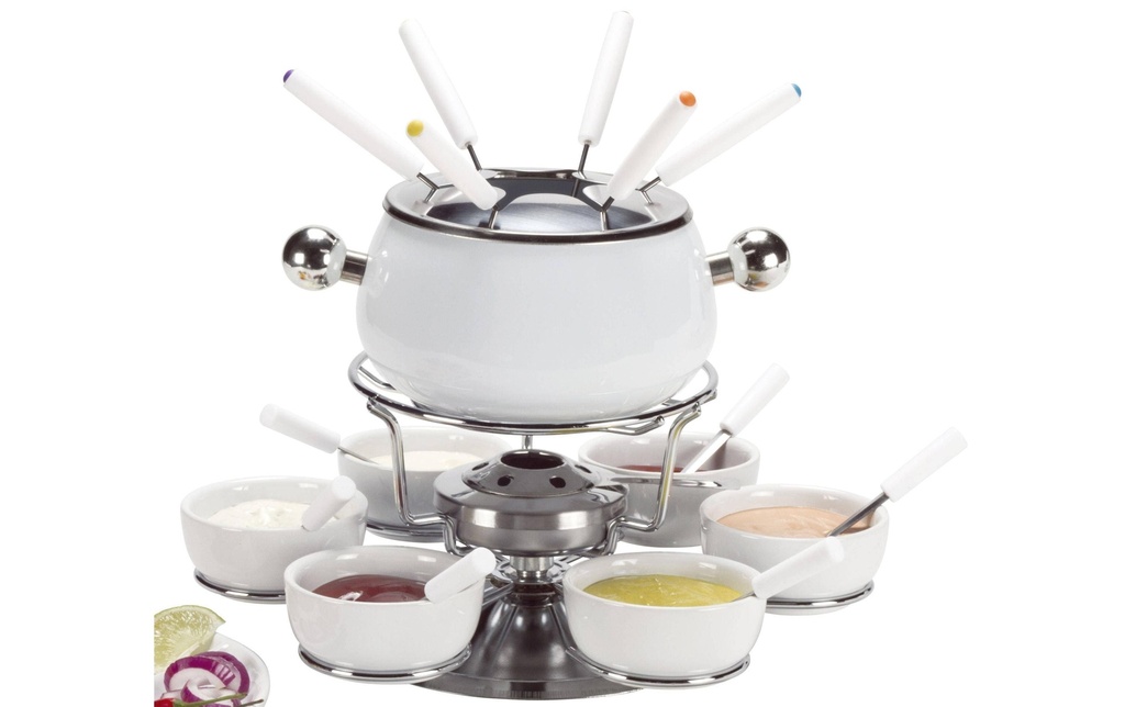 Nouvel Service à fondue à la viande Sarina 21 Pièce/s, Argenté/Blanc