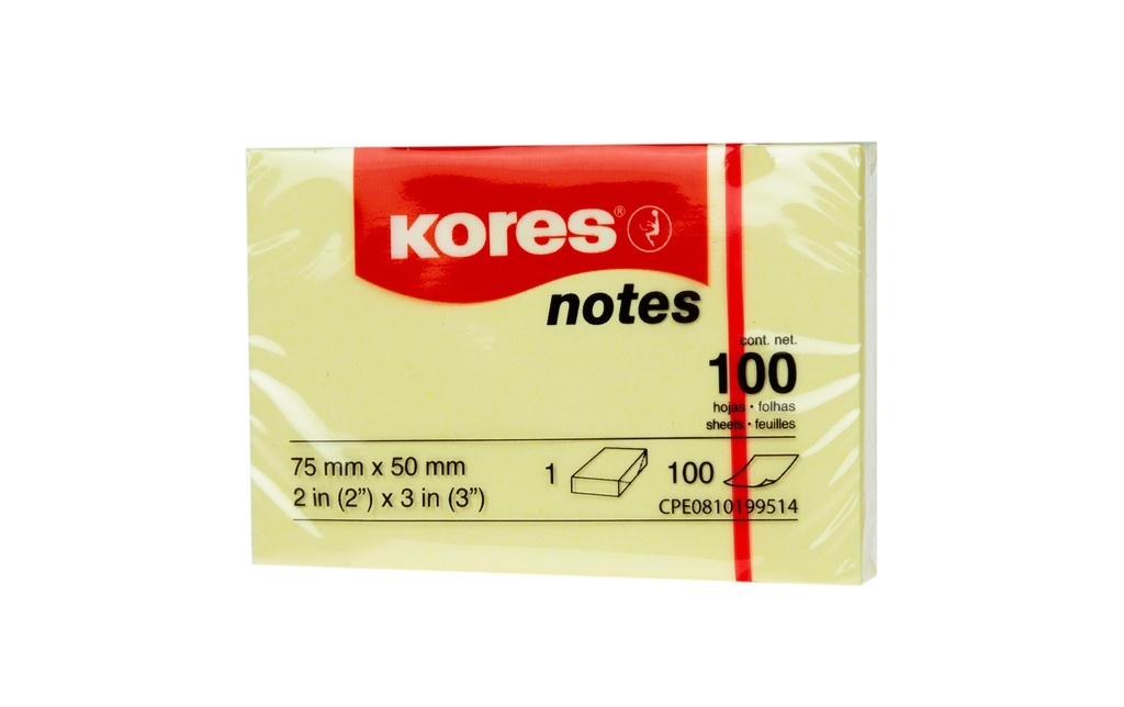 Kores Fiche de bloc-notes 5075, 5 x 7,5 cm, 12 blocs, Jaune