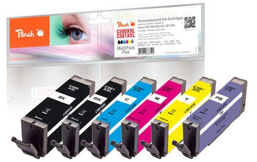 Peach Kits d’encre Canon PGI-580XXL / CLI-581XXL BK, PBK, PB, C, M, Y
