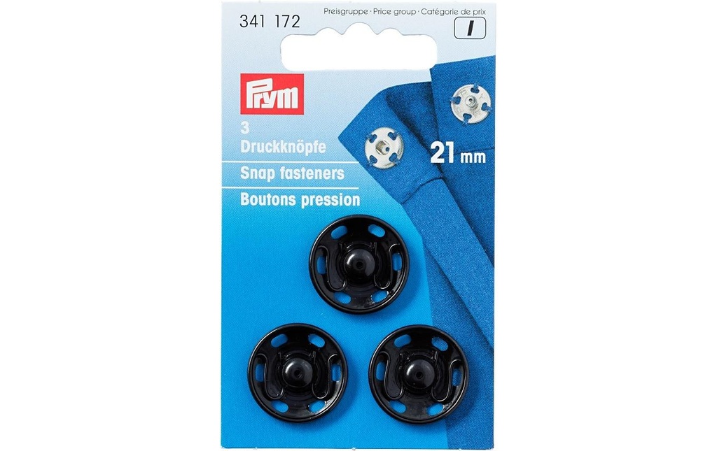 Prym Boutons poussoirs Ø 21 mm, Noir, 3 pièces