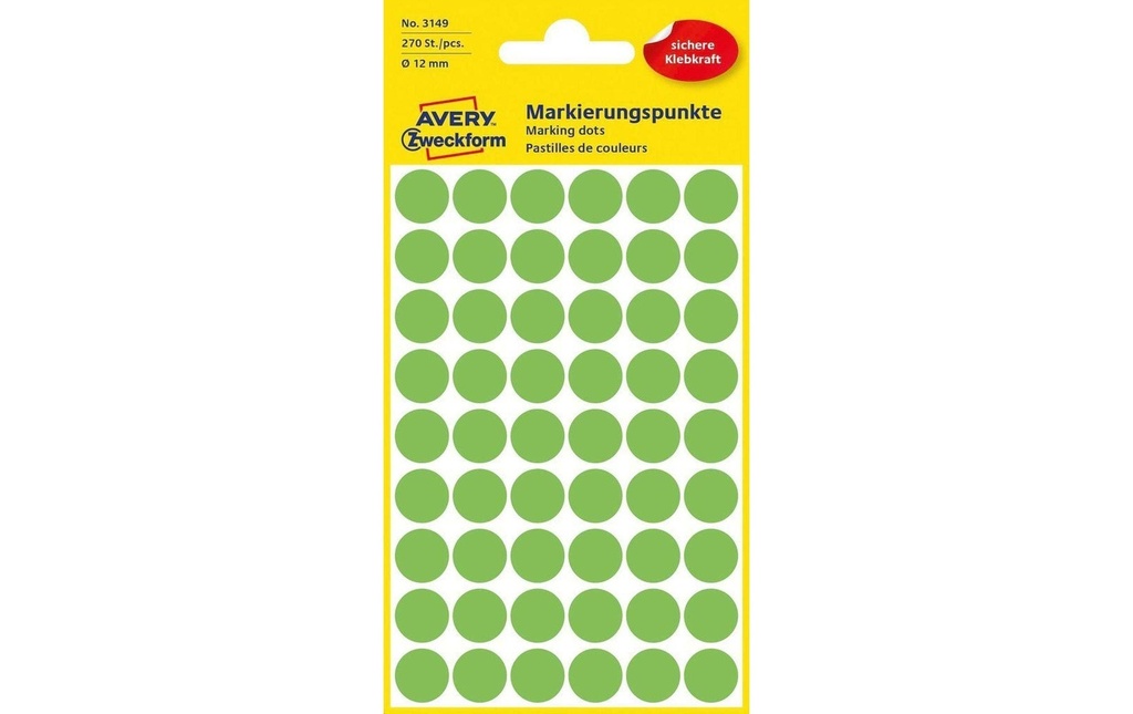 Avery Zweckform Pastilles adhésives 12 mm vert fluo