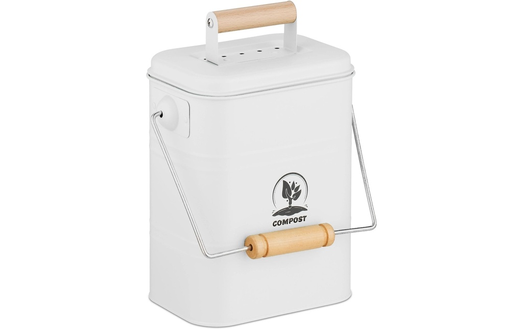 relaxdays Seau à compost 3.5 l, Blanc/Brun clair