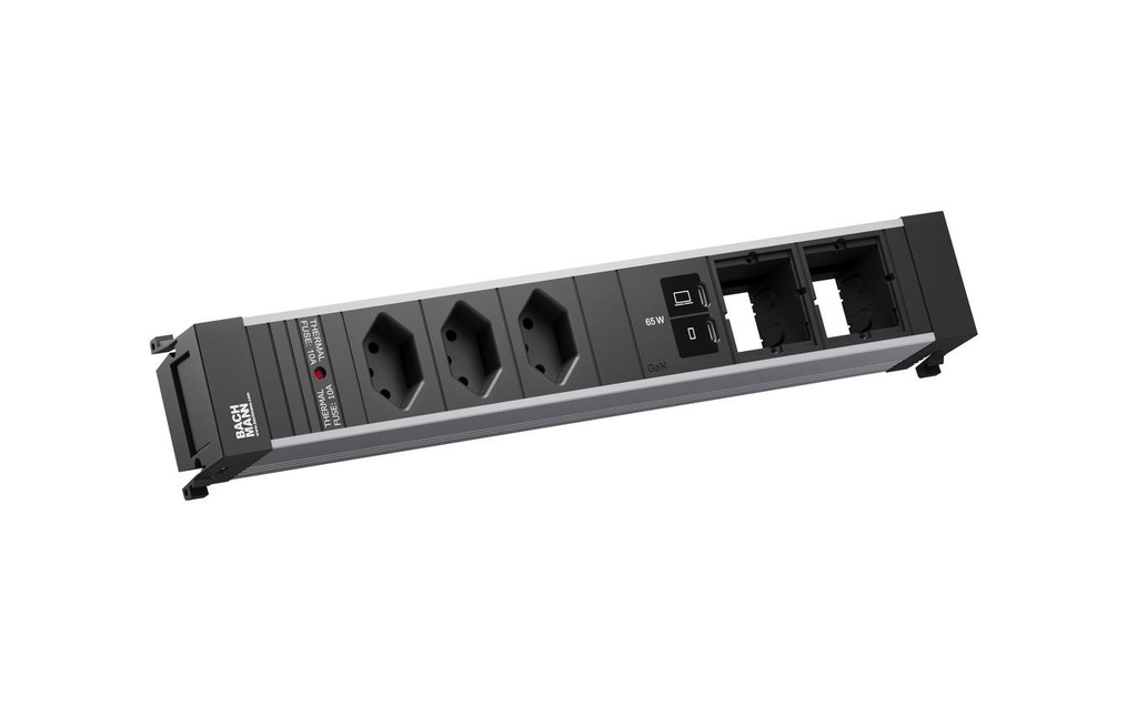 Bachmann Bloc multiprises d’encastrement POWER FRAME L 3xT13 1xUSB C/C 65W 2xCM