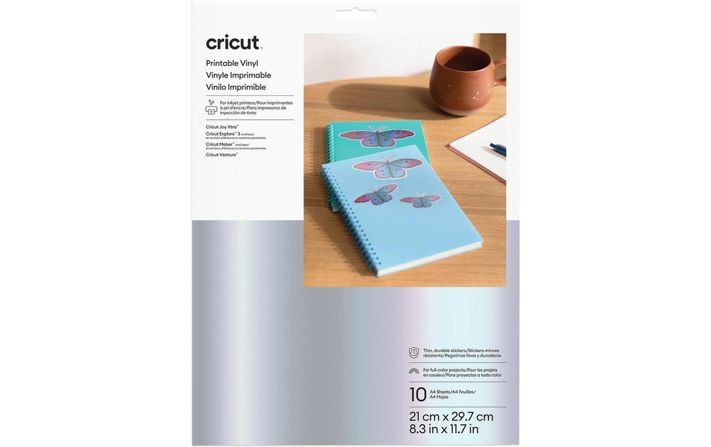 Cricut Film de vinyle Joy Xtra imprimable A4, 10 pièces, Argenté