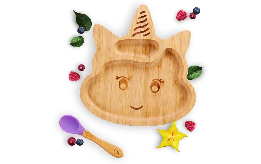 Kleinfuchs Assiette enfant bambou licorne Lila