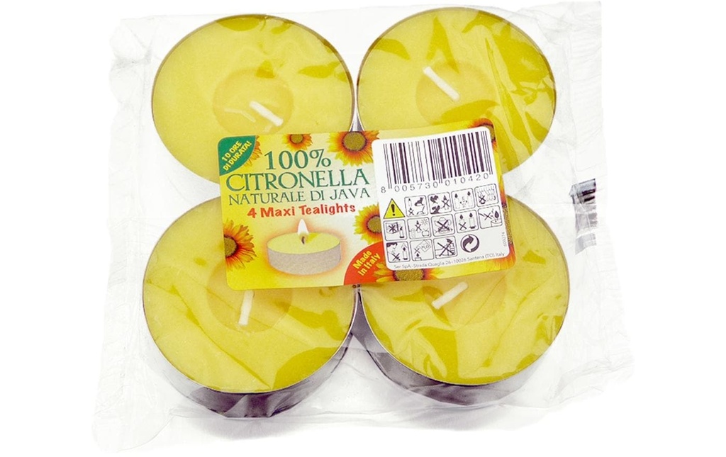 balthasar Bougies à réchaud Outdoor Citronella Maxi 4 pièces, Jaune
