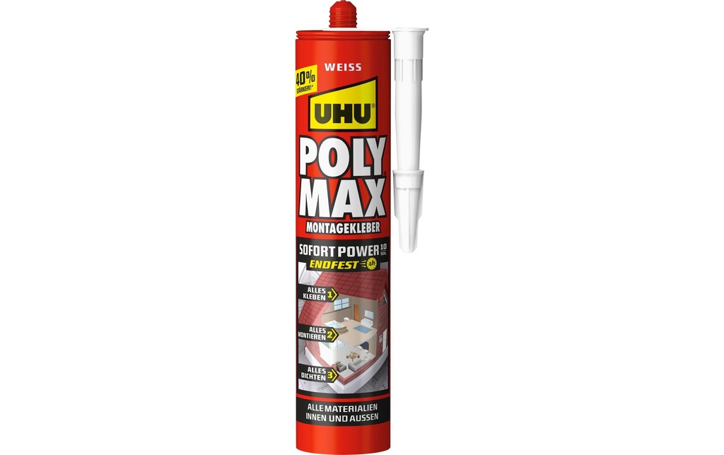 UHU Adhésif de montage Poly Max SofortPower 440 ml, Blanc