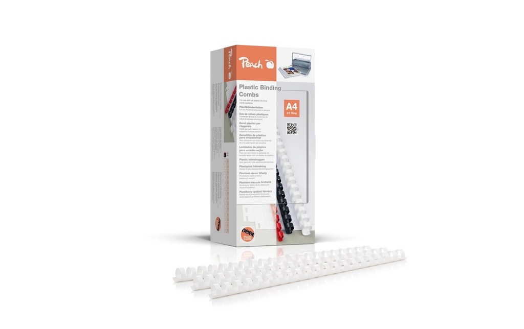 Peach Peigne de reliure 14 mm Blanc, 100 pièces