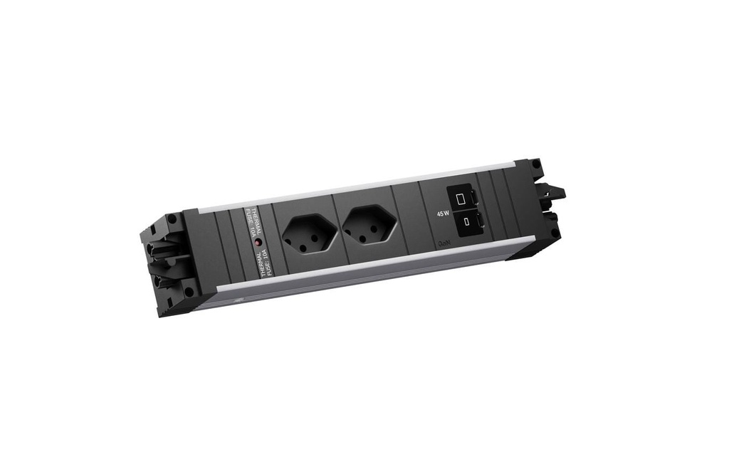 Bachmann Bloc multiprises d’encastrement STEP ALU 2xT13 90° 1xUSB C/C 45W noir