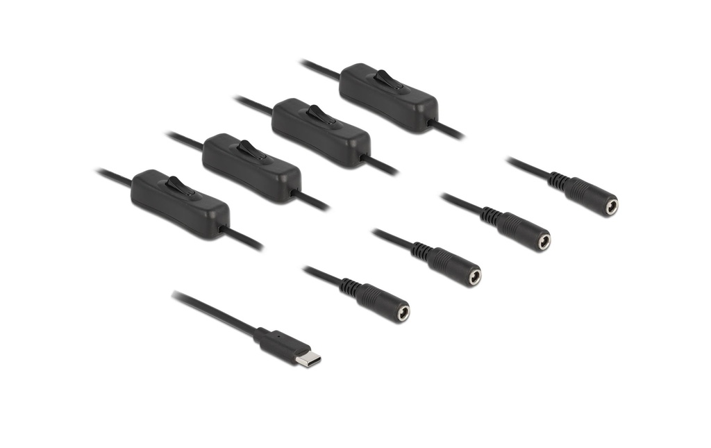 Delock Connecteur à fiche creuse Câble USB Type-C à 4 x DC avec interrupteur, 1 m