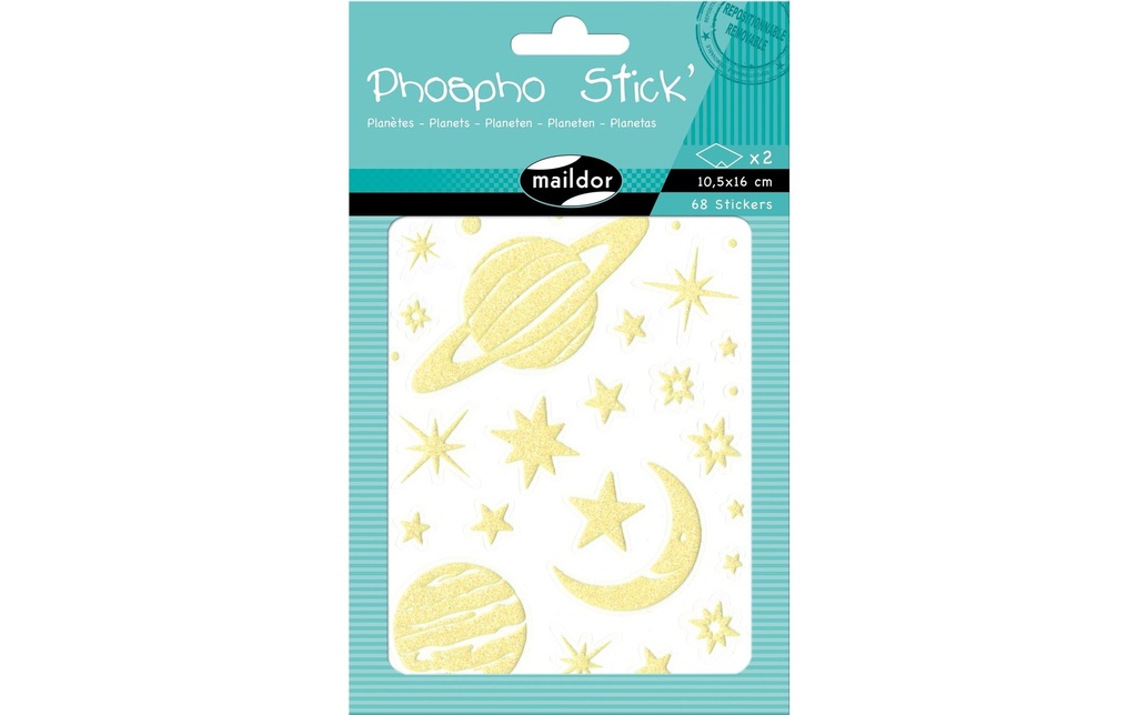 Clairefontaine Autocollant à motif Planètes UV Phospho 2 feuilles, 68 autocollants