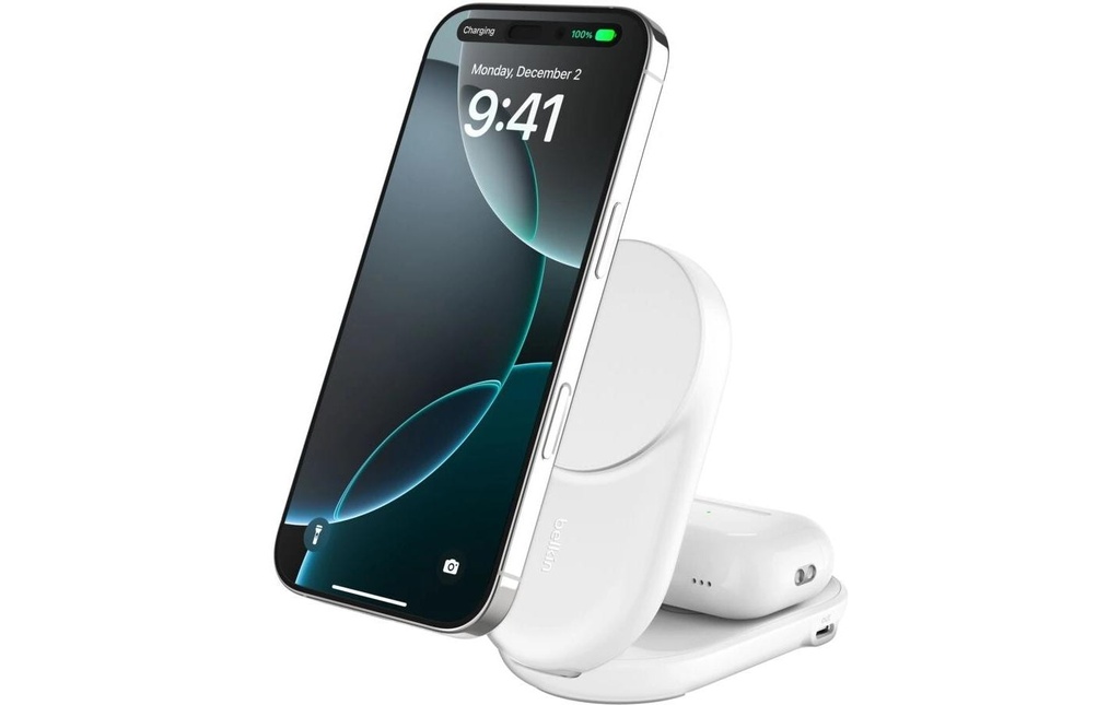 Belkin Chargeur sans fil UltraCharge 2en1 rond, blanc