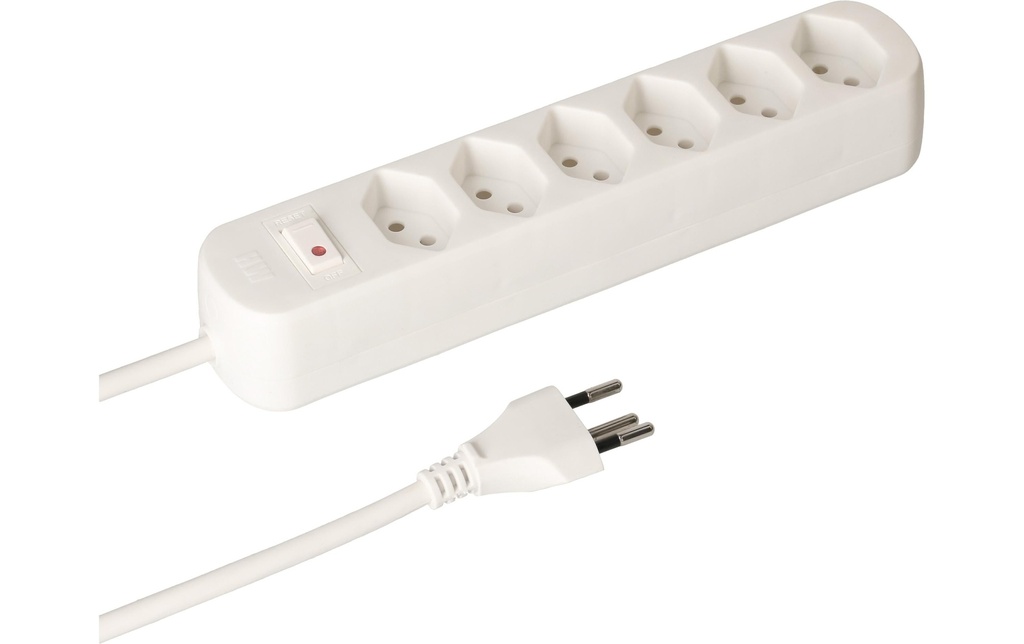 Max Hauri Bloc multiprises Basic-Line V2 6 x T13, 1.5 mètres Blanc